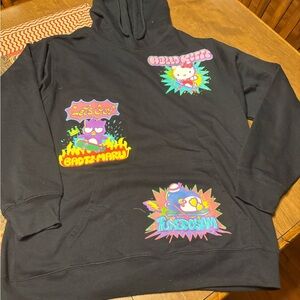 Hello kitty Black Hoodie with Colorful Cartoon Graphics